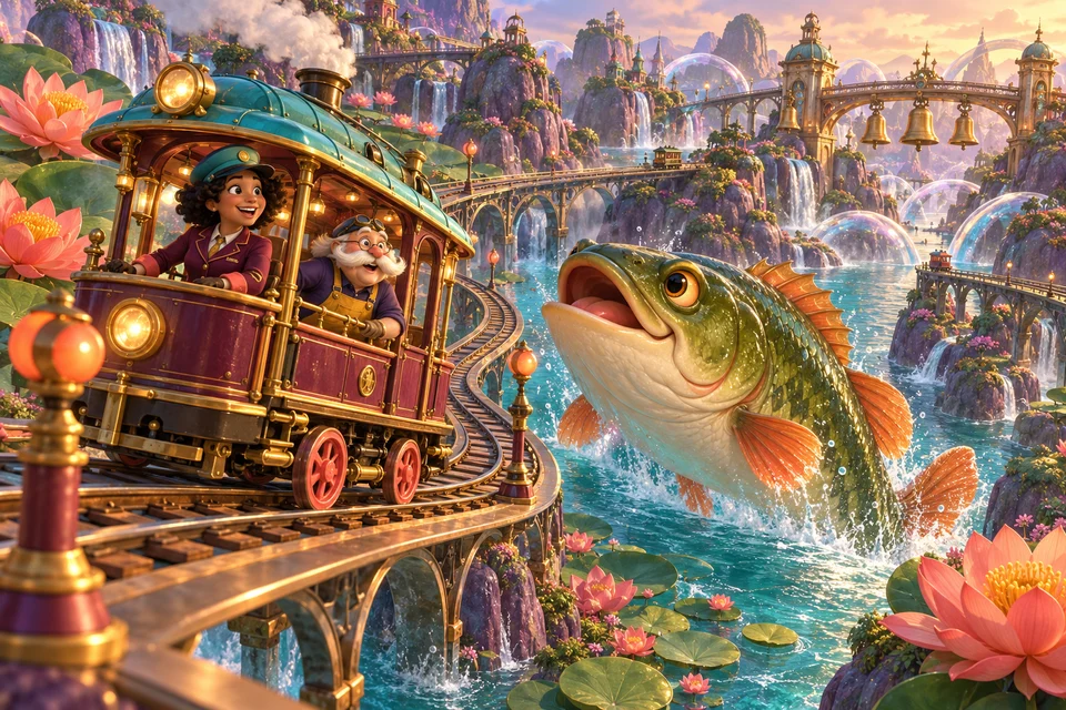 The river tram winds through lotus gardens, cliffs and magical bridges